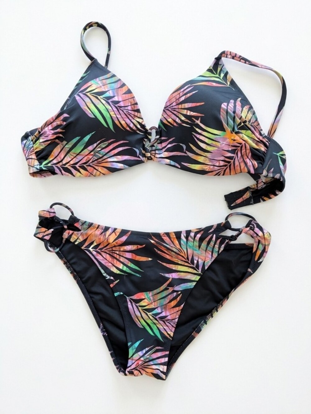 Blank NYC Black Tropical Leaf Bikini with Multicolor Palms